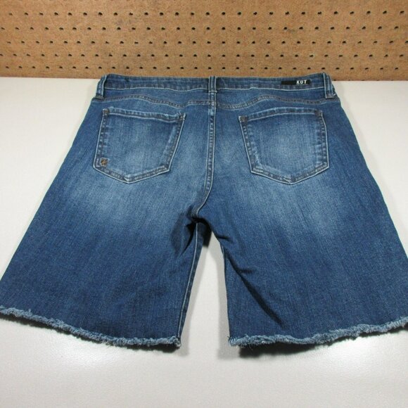 KFTK womens dark wash distressed rips strech frayed jean shorts 8 EUC - Picture 5 of 8